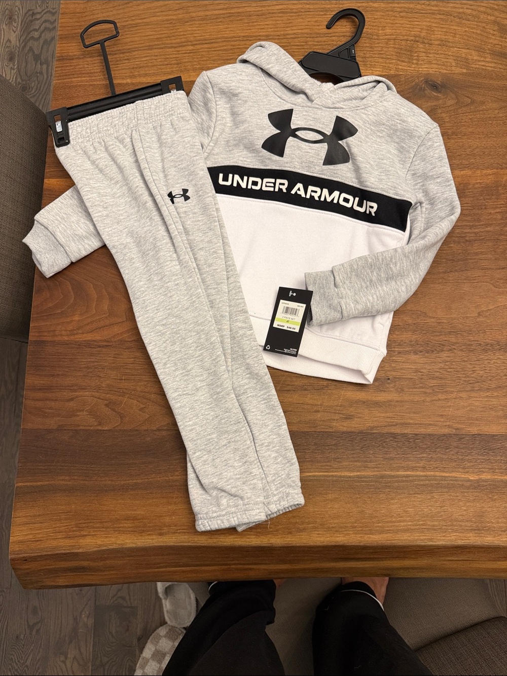 Under Armour Kids Light Gray Hoodie & Joggers Set with Black Logo